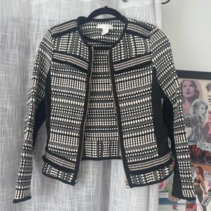 H&M Black and White Blazer with Geometric Pattern
